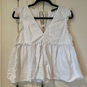 ZARA White Ruffle Blouse
